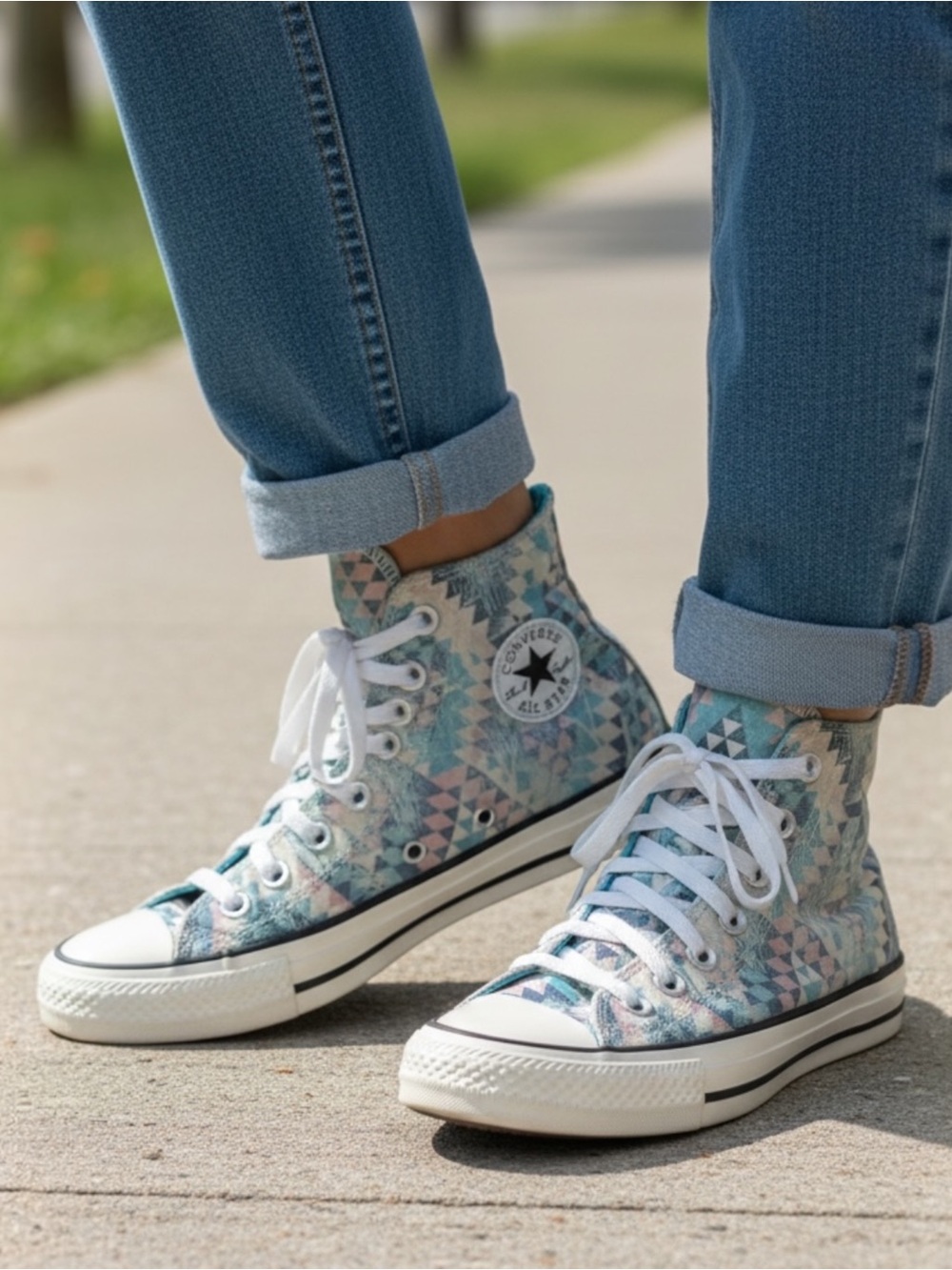 Converse Aztec Geometric Diamond Teal Lined All Star Chuck Taylor Sneakers